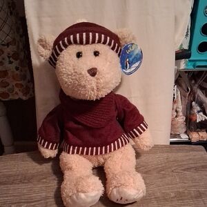 2013 Animal Adventure  Bear Plush with Burgundy Outfit